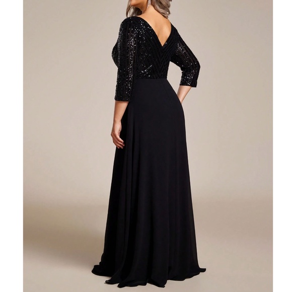 Plus sequin 3/4 sleeve Formal Prom Evening Party Wedding Dress - Picture 3 of 9